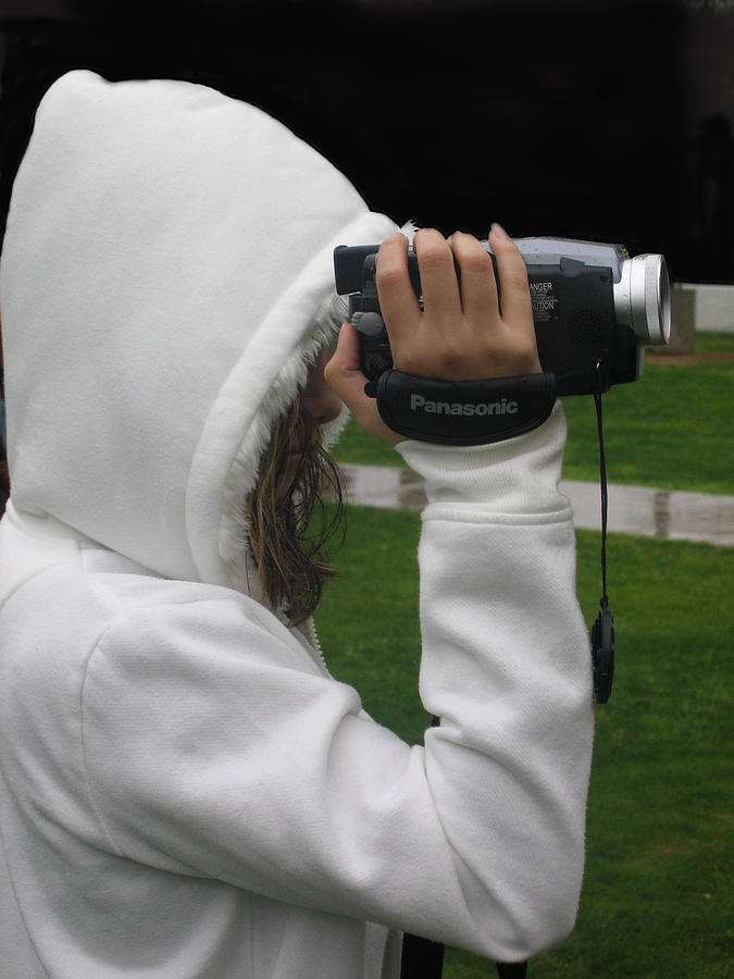 Hooded videographer in the rain Sacaton Arizona 2005 Photograph by David Lee Guss