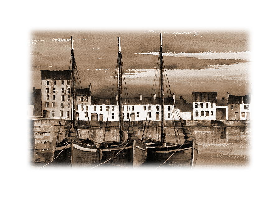 Hookers in the Cladagh Harbour Painting by Val Byrne