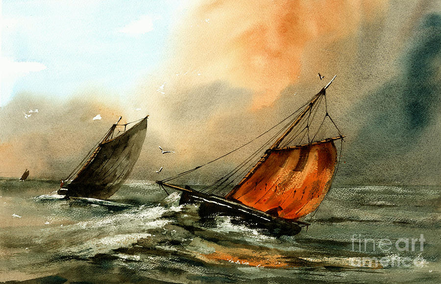 Val Byrne Painting - Hookers Racing Galway Bay by Val Byrne