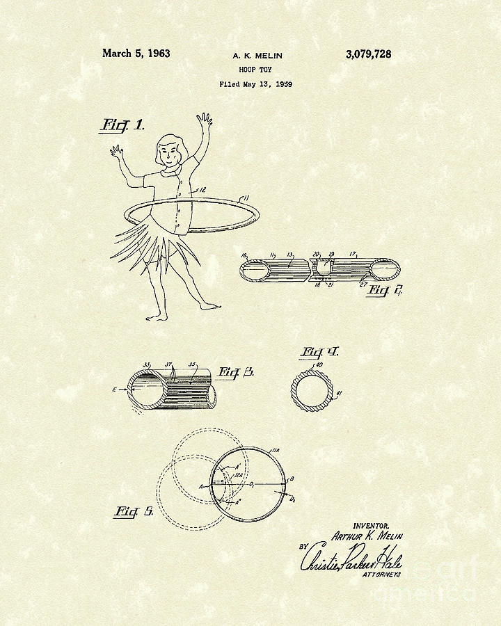 Hoop Toy 1963 Patent Art Drawing by Prior Art Design