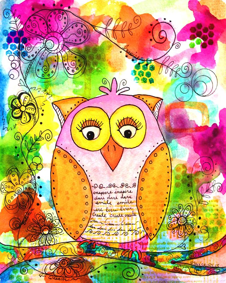 Hootananny Owl Mixed Media by Heather Saulsbury - Fine Art America