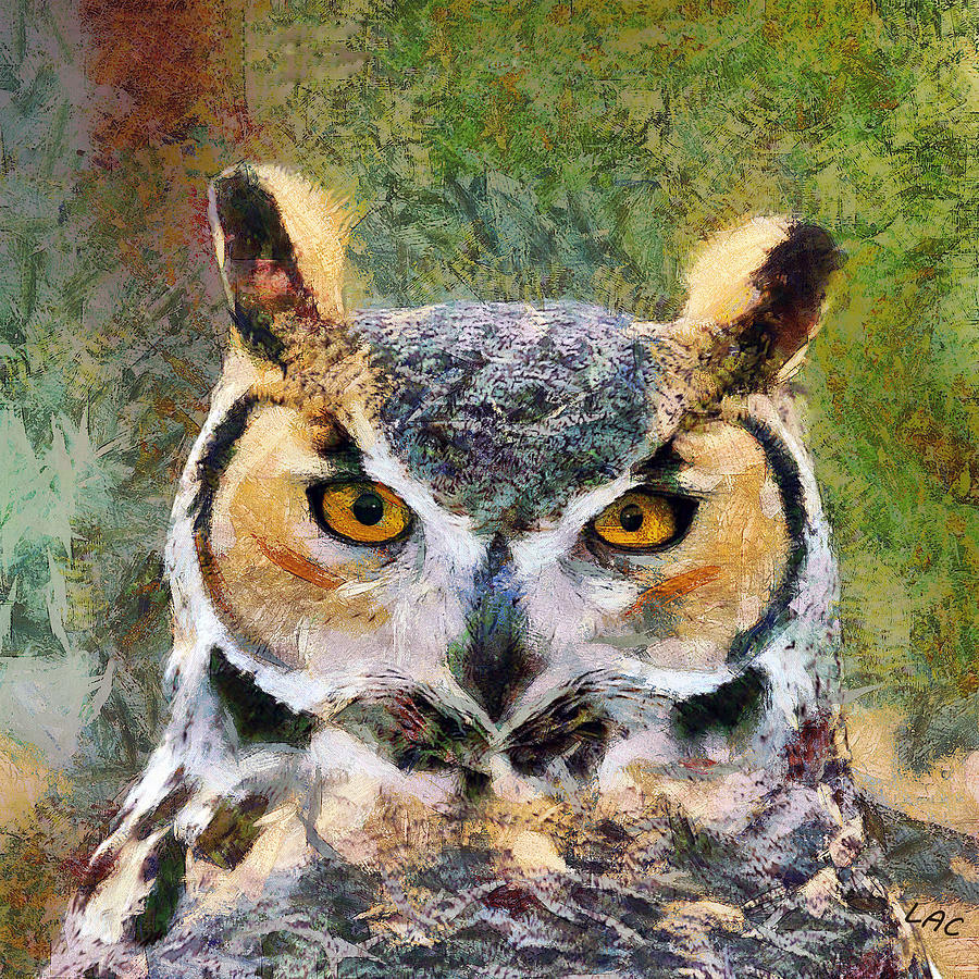 Hooty - Great Horned Owl Painting by Doggy Lips