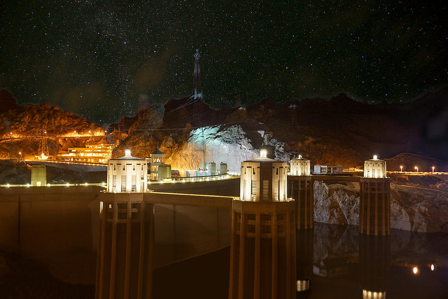 Hoover dam under stars Photograph by Chris Bordeleau