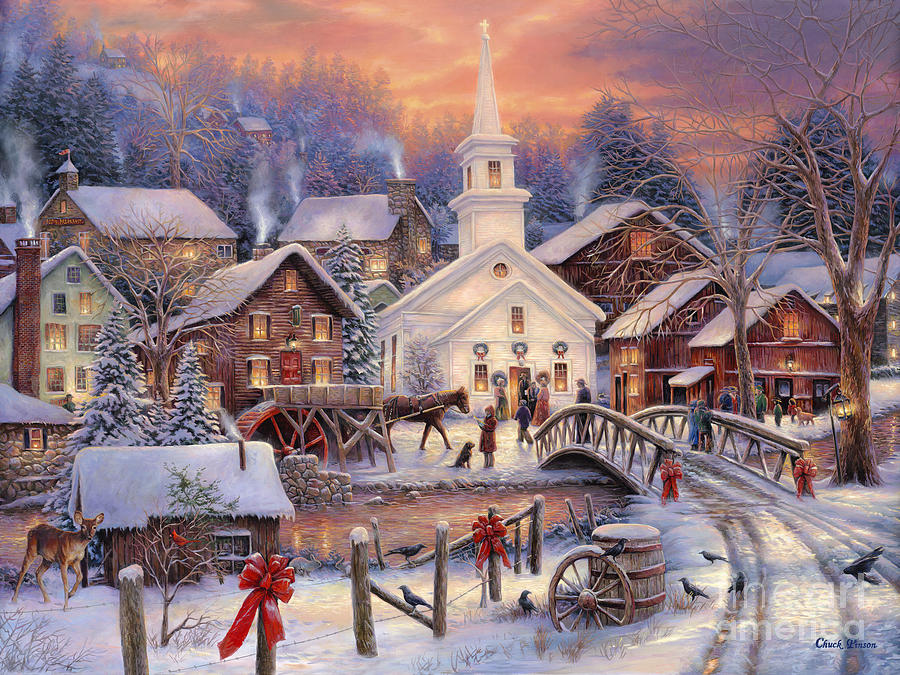 Christmas Village Painting - Hope Runs Deep by Chuck Pinson