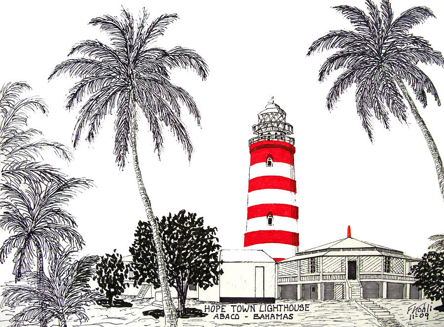 Hope Town Lighthouse Drawing Drawing by Frederic Kohli