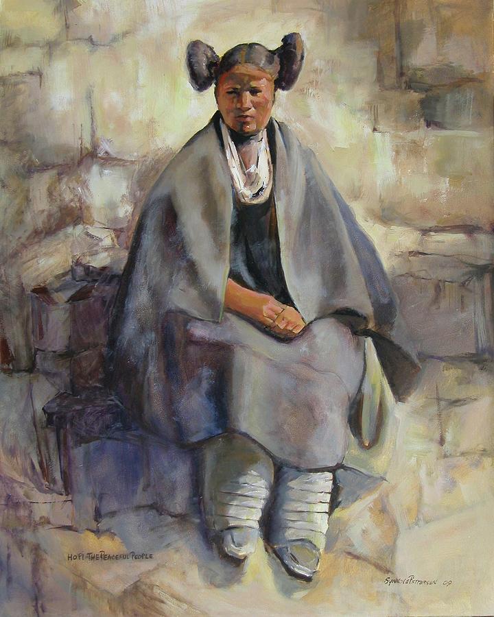 Hopi girl seated Painting by Synnove Pettersen