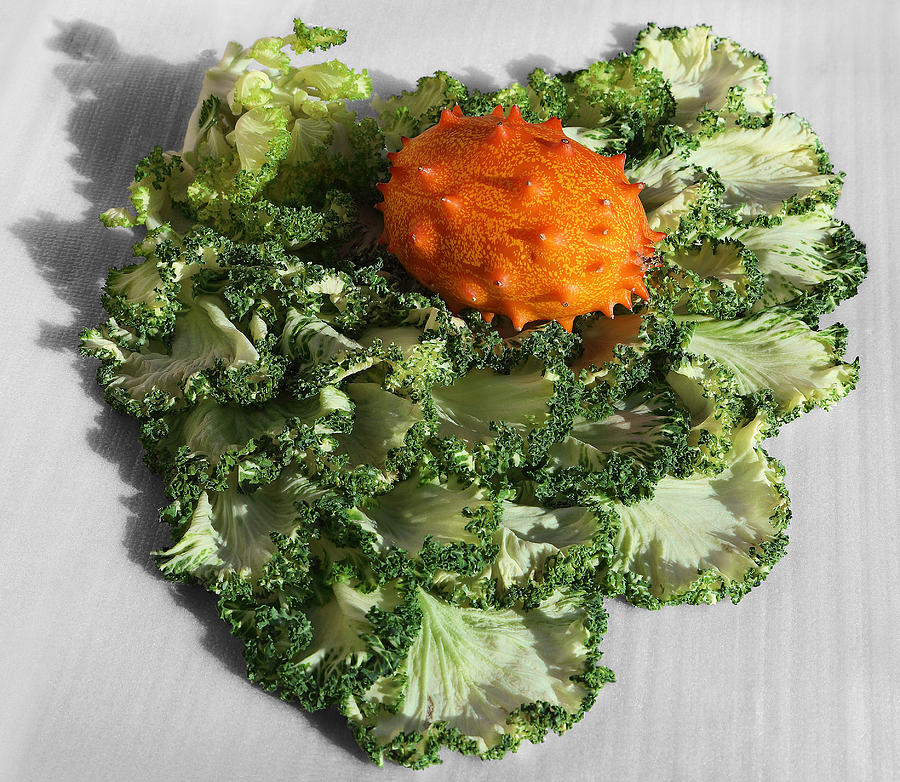 Horned Melon On Kale Photograph by Viktor Savchenko
