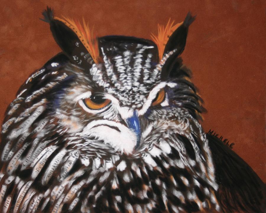 Horned Owl Pastel by Michele Turney