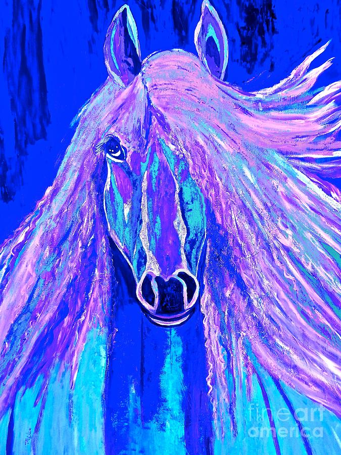 Horse Abstract Blue and Purple Painting by Saundra Myles