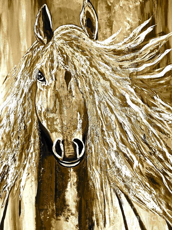 Horse Abstract Neutral Painting by Saundra Myles