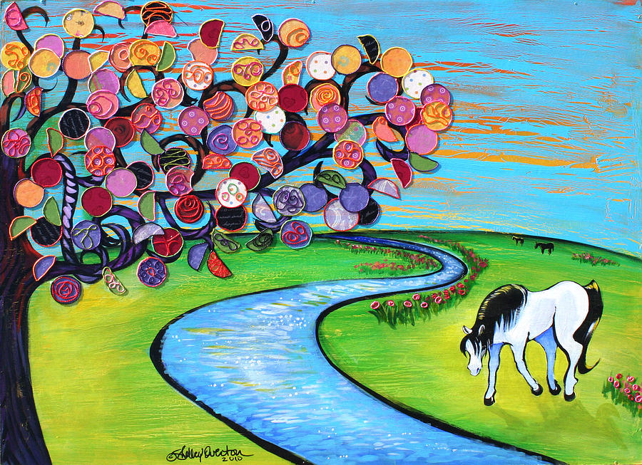 Horse and the Stream Mixed Media by Shelley Overton