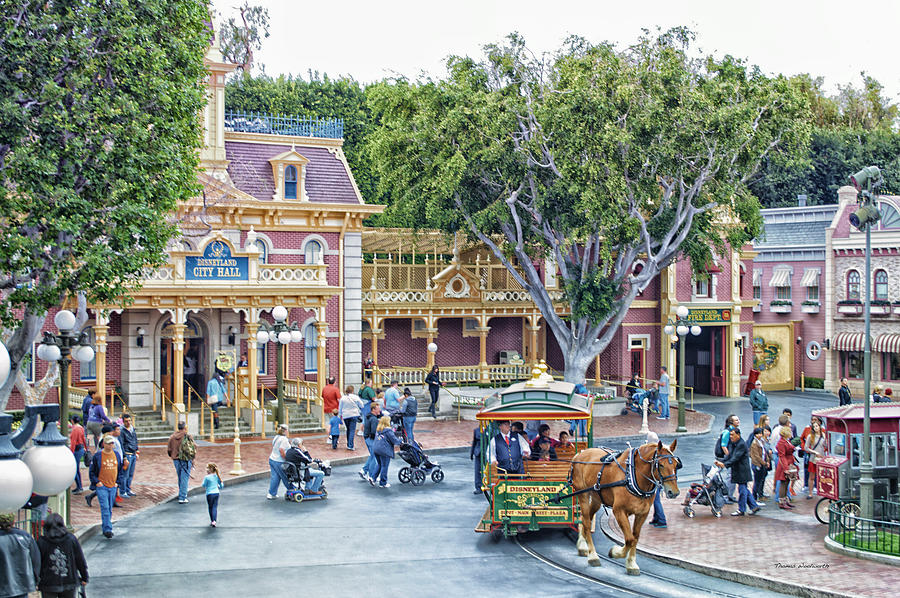 Transportation Photograph - Horse and Trolley Turning Main Street Disneyland 01 by Thomas Woolworth