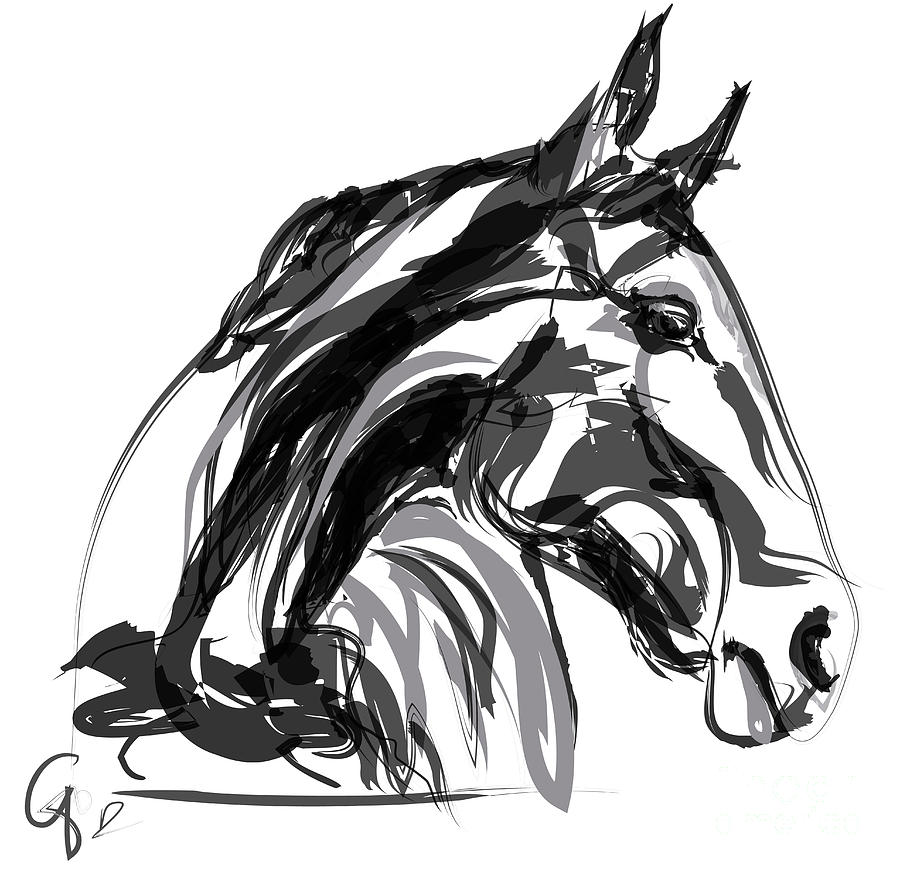 black and white paintings of horses