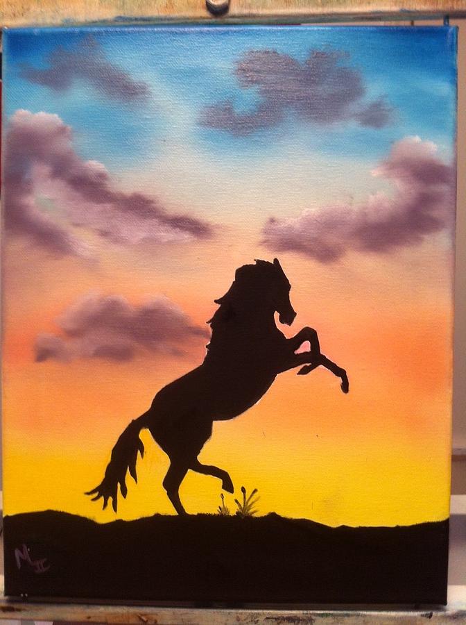 horse silhouette sunset painting