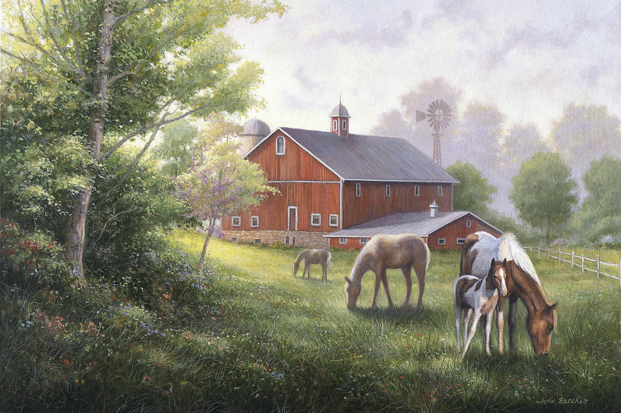 Horse Barn Painting by John Zaccheo