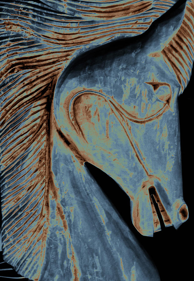 Horse Photograph - Horse Carving in Blue by Ann Powell