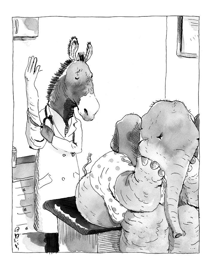 Horse Doctor Examines Elephant Patient Drawing by Barry Blitt