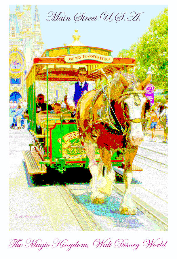 Horse Drawn Trolley Car Main Street USA Digital Art by A Macarthur Gurmankin