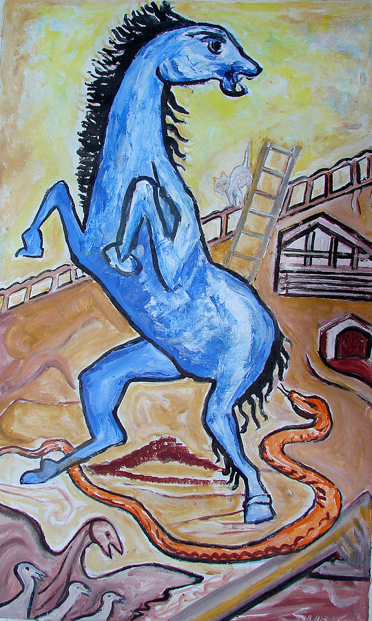 Horse  Frightend by a snake Painting by Anand Swaroop Manchiraju