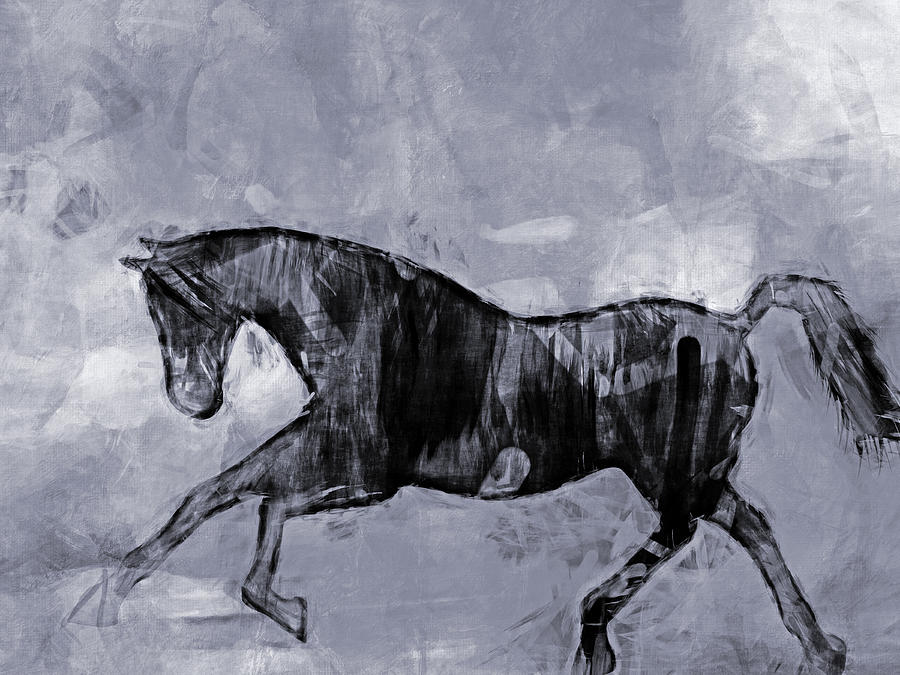 Horse greyscale Painting by Lutz Baar