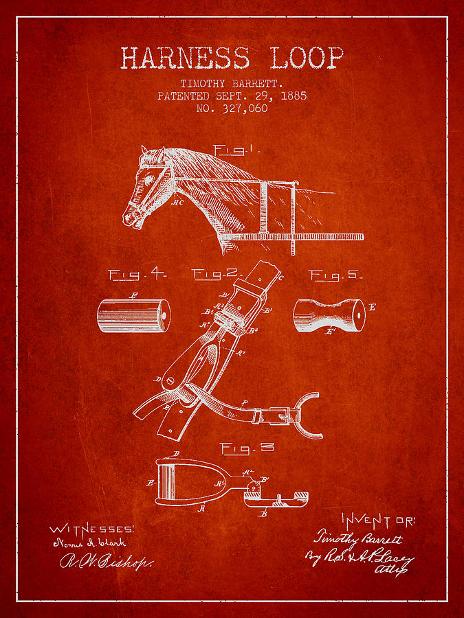 Horse Harness Loop Patent From 1885 - Red Digital Art