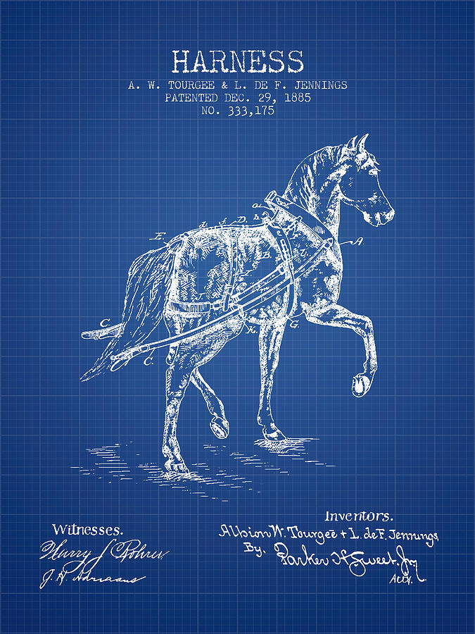Horse Digital Art - Horse harness patent from 1885 - Blueprint by Aged Pixel