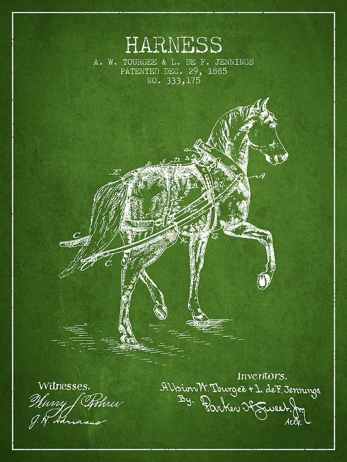 Horse Harness Patent From 1885 - Green Digital Art