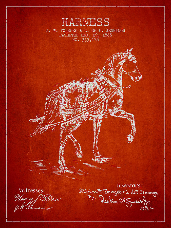Horse Harness Patent From 1885 - Red Digital Art