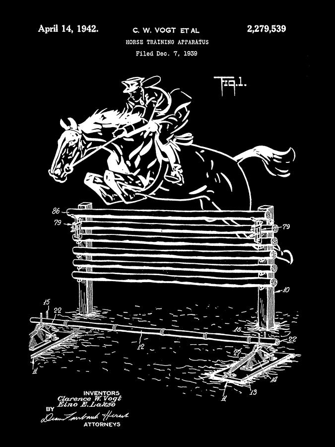 Horse Jump Patent 1939 - Black Digital Art by Stephen Younts