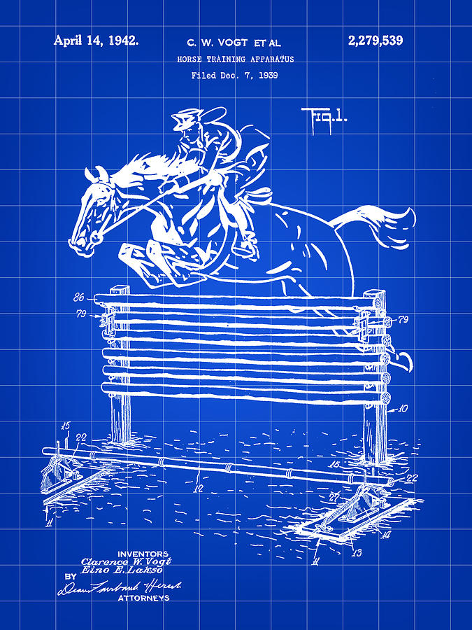 Horse Jump Patent 1939 - Blue Digital Art by Stephen Younts