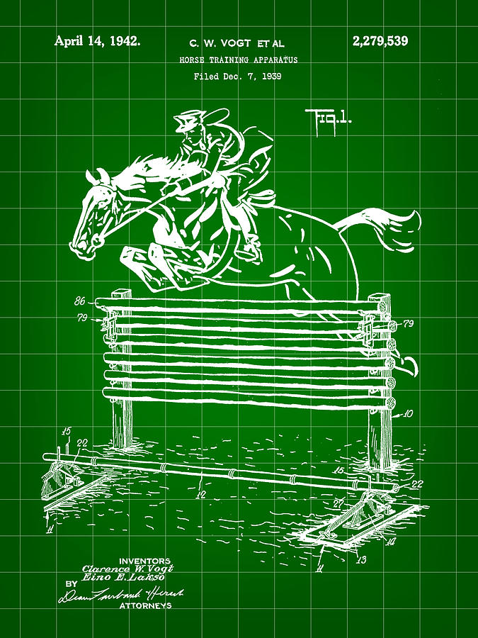 Horse Jump Patent 1939 - Green Digital Art by Stephen Younts