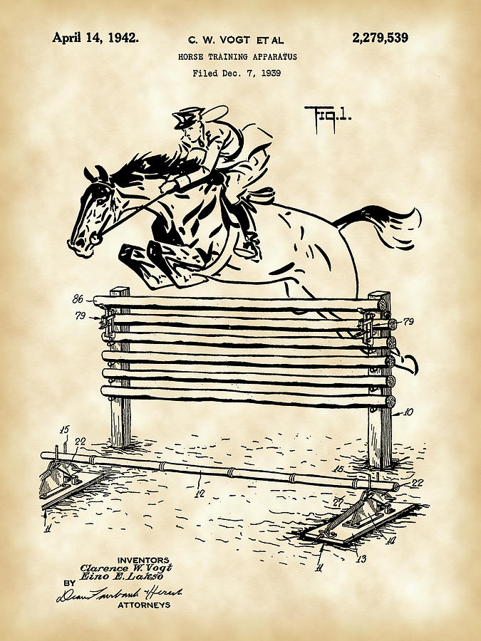 Horse Jump Patent 1939 - Vintage Digital Art by Stephen Younts