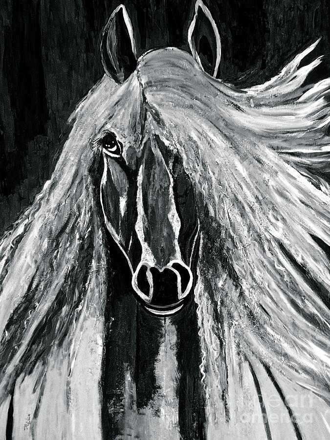Horse Magnificent Black and White Painting by Saundra Myles