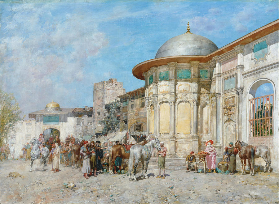 Horse market. Syria Painting by Alberto Pasini
