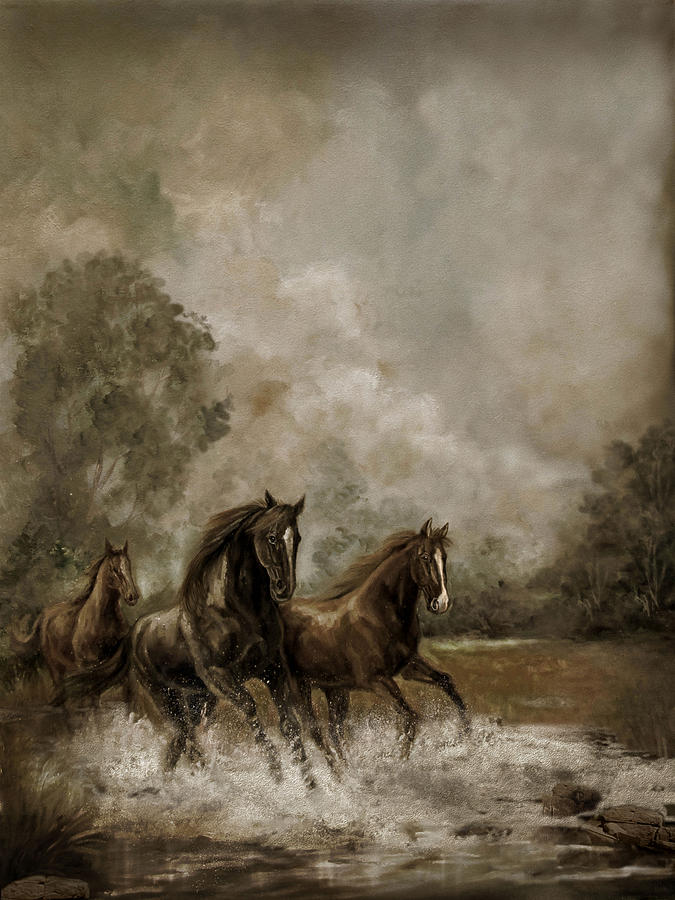 Horse Painting Escaping the Storm Painting by Regina Femrite