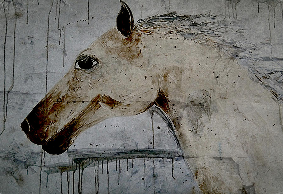 Stone Horse Painting - Horse Painting Fine Art Print by Laura Carter
