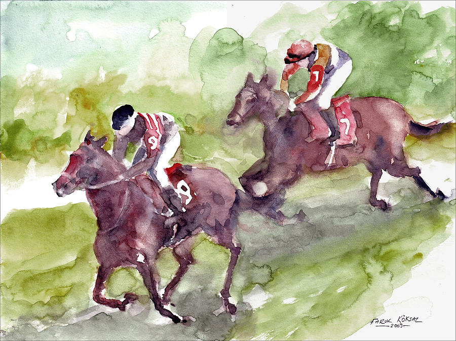 Horse racing Painting by Faruk Koksal