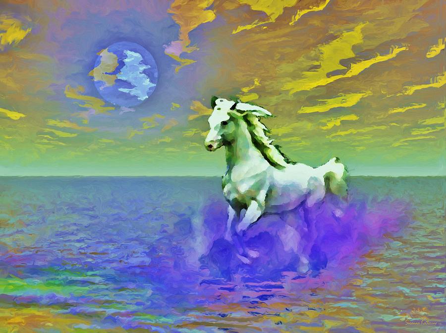 Horse Running In Ocean Painting by Susanna Katherine