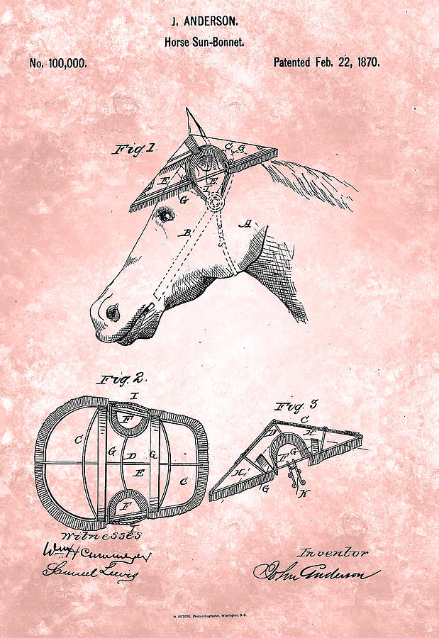 Horse Sun-bonnet Patent From 1870 Painting by Celestial Images