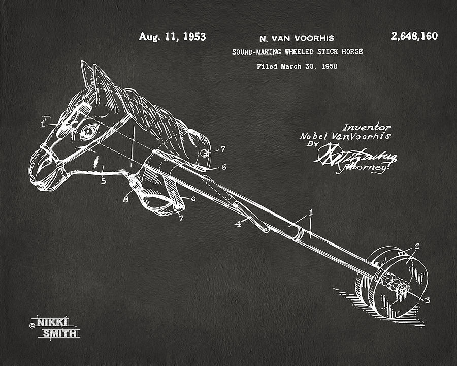Horse Toy Patent Artwork 1953 - Gray Digital Art by Nikki Marie Smith