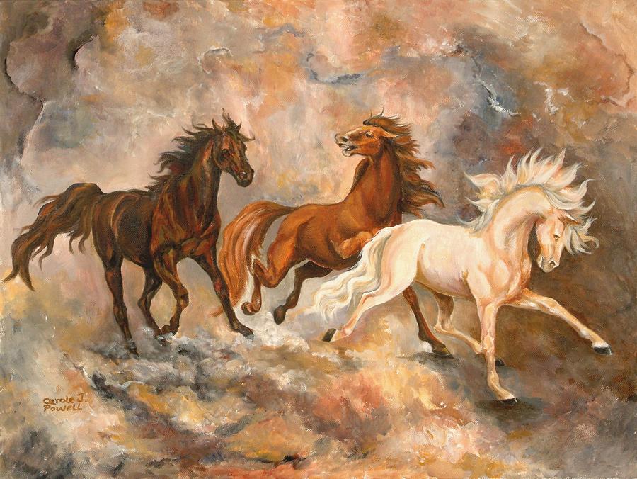 Horse Trio Painting by Carole Powell