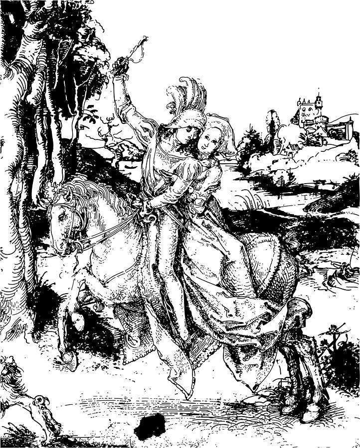 Albrecht Durer Drawing - Horseback Riding Drawing by    