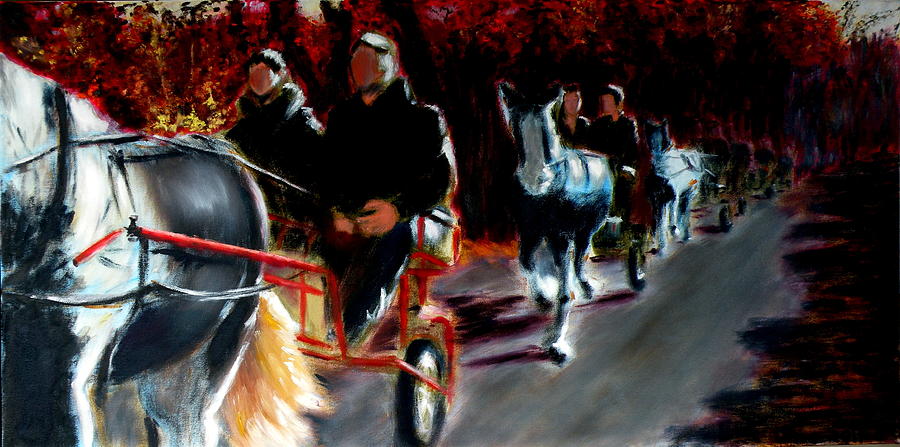 Fall Painting - Horses and carriages by Uma Krishnamoorthy