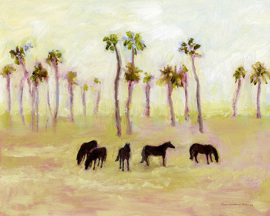 Horses and Palm Trees Painting by J Reifsnyder