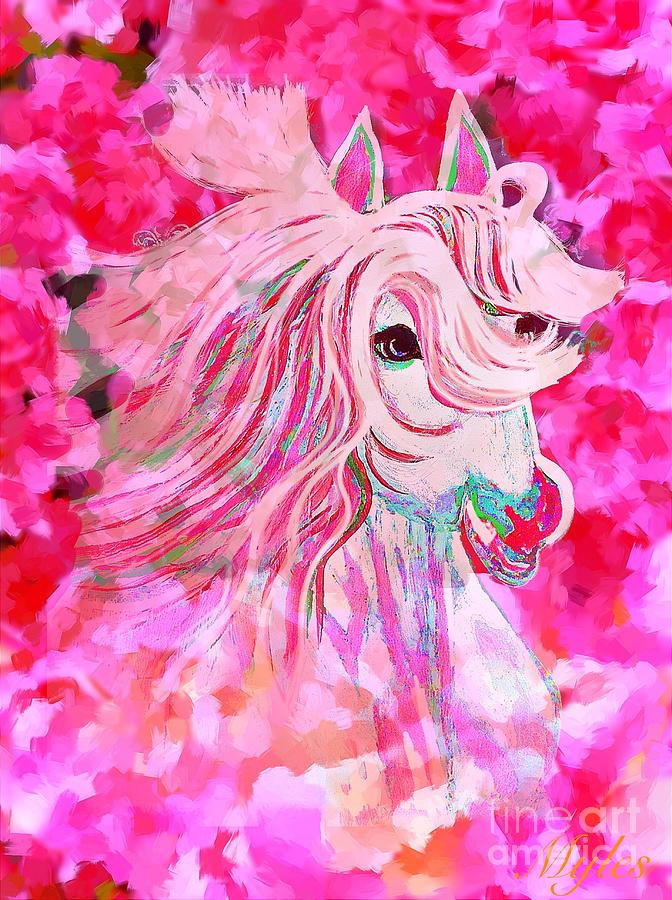 Horse Painting - Pink Horses and Roses by Saundra Myles