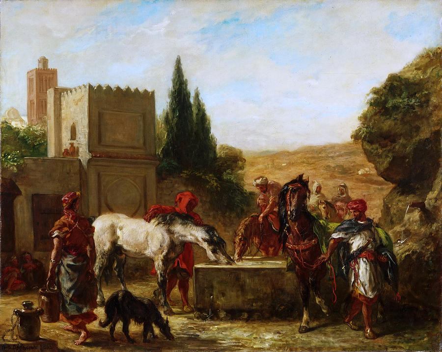 Horses at a Fountain Painting by Eugene Delacroix