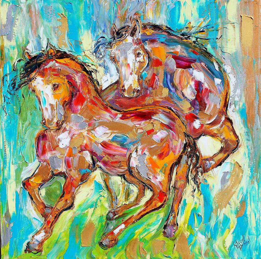 Horse Painting - Horses at Play II by Karen Tarlton