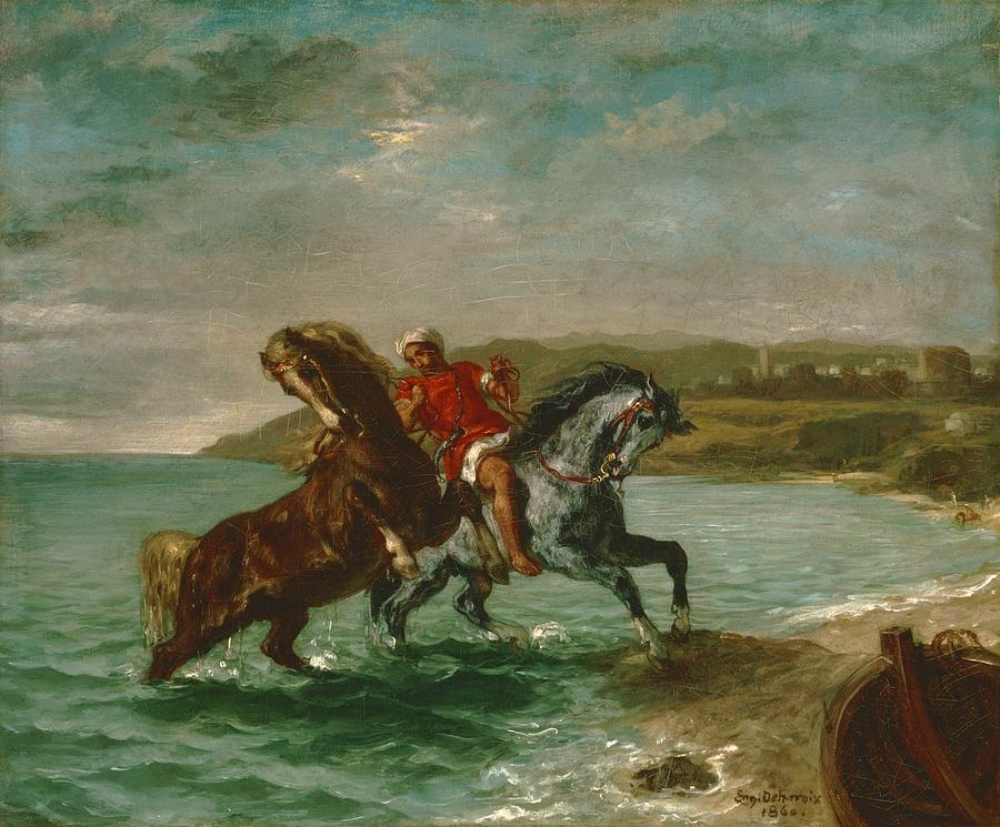 Eugene Delacroix Painting - Horses Coming Out of the Sea by Eugene Delacroix