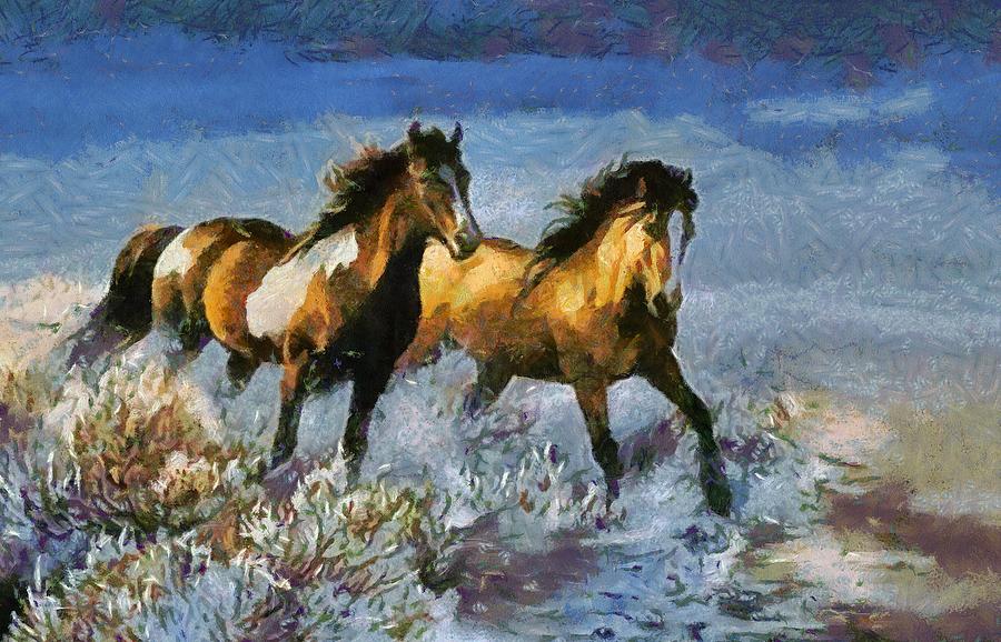 Horses In Water Digital Art by Catherine Lott - Fine Art America