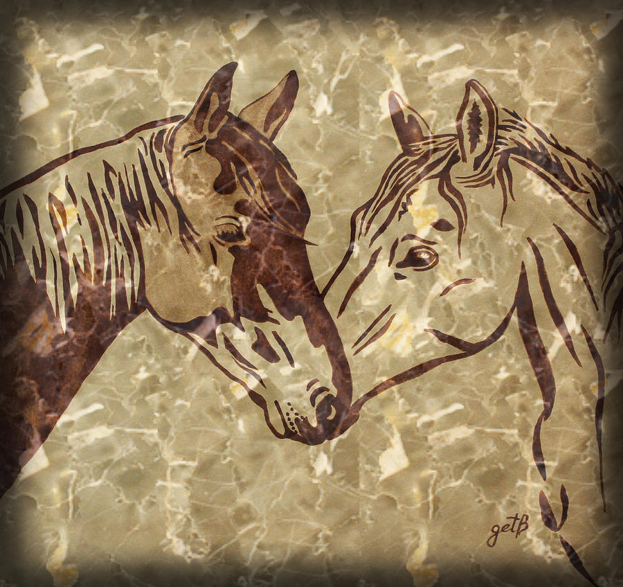 Horses On Marble Painting by Georgeta Blanaru